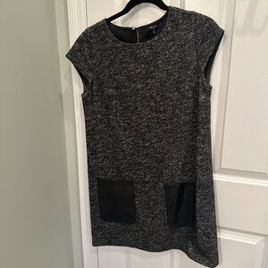 EUC Madewell tweed mini shift dress with leather accent